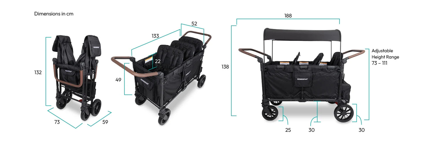 WonderFold W6 Luxe Pro Stroller Wagon - Jet Black