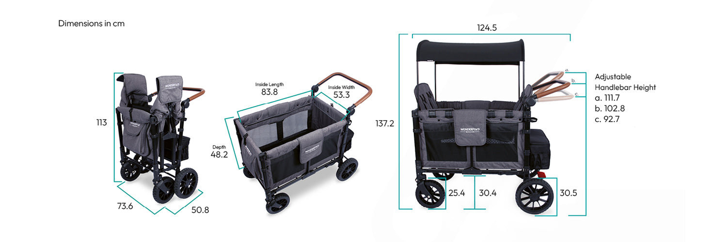 WonderFold W4 Luxe Stroller Wagon - Charcoal Grey