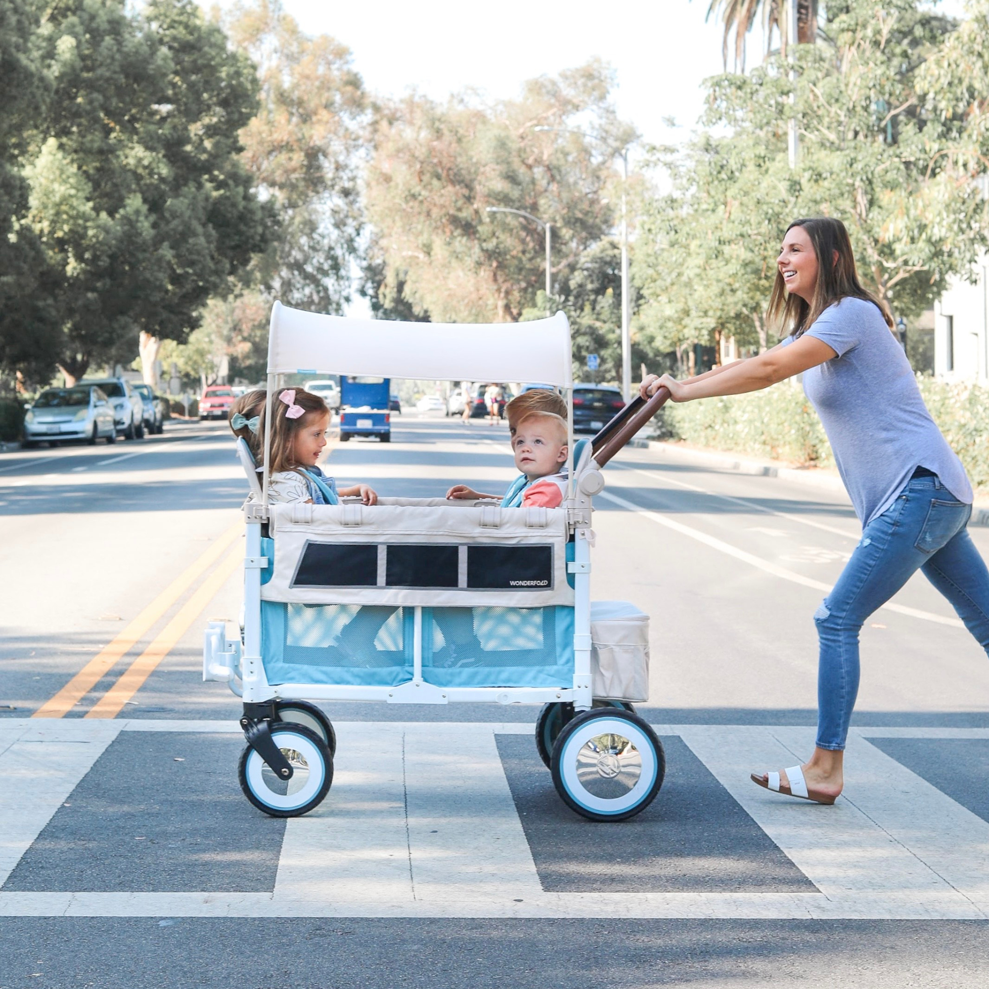 Special Edition W4 Volkswagen Stroller Wagon - Bondi Blue - WonderFold Wagons Australia