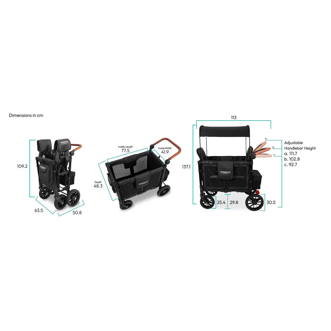 WonderFold W2 Luxe Stroller Wagon - Volcanic Black - WonderFold Wagons Australia