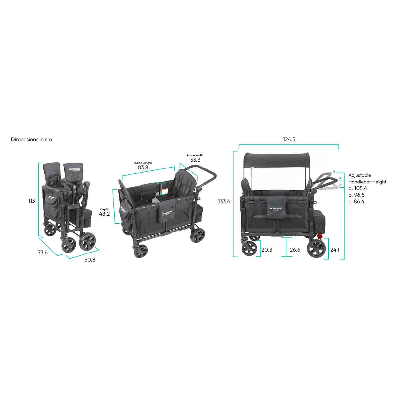 WonderFold W4 Elite Stroller Wagon - Volcanic Black - WonderFold Wagons Australia