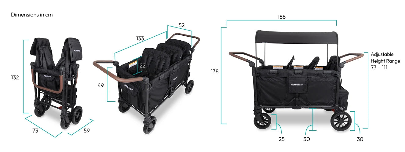 WonderFold W6 Luxe Pro Stroller Wagon - Jet Black