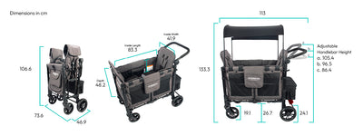 WonderFold W2 Elite Stroller Wagon - Charcoal Grey