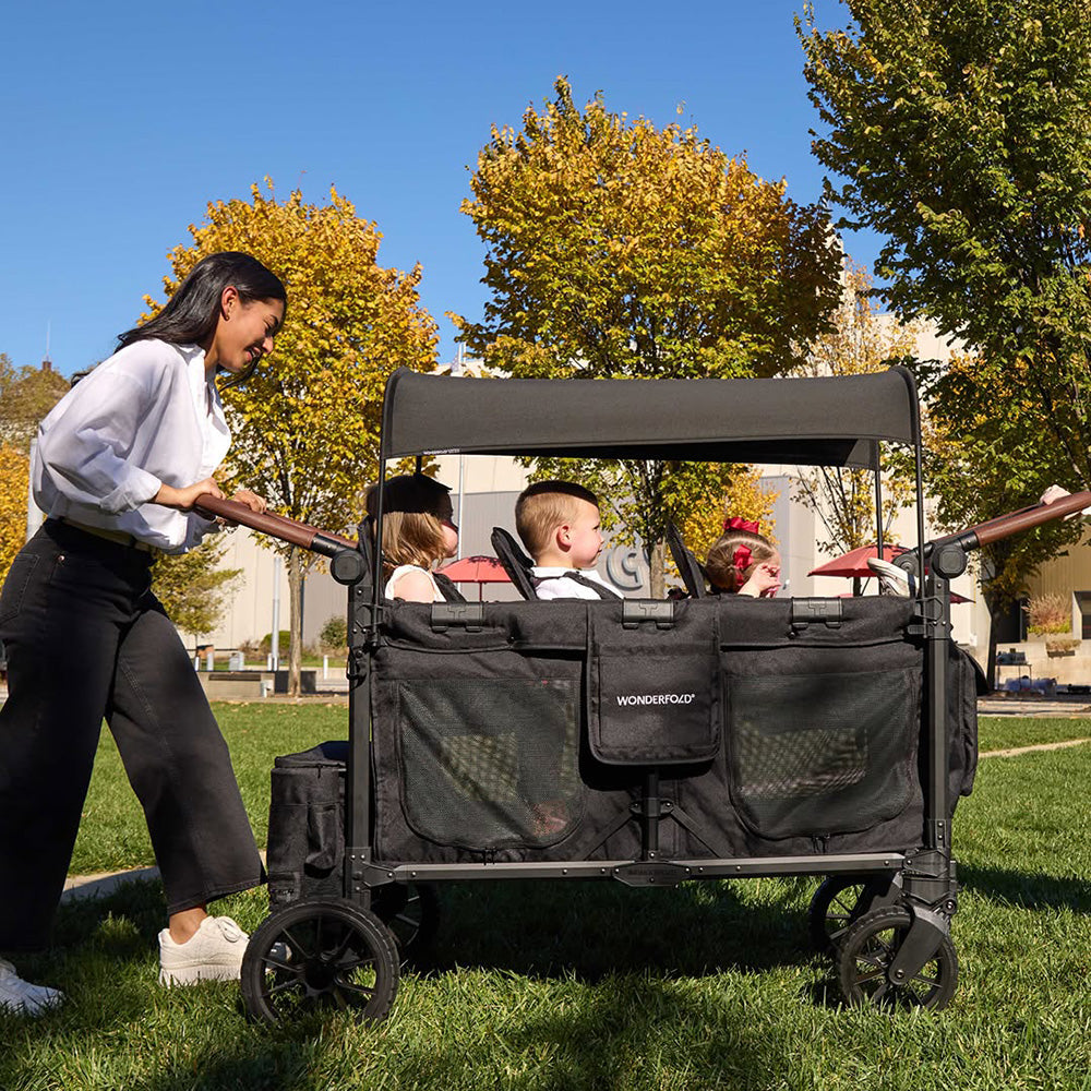 WonderFold W6 Luxe Pro Stroller Wagon - Jet Black - WonderFold Wagons Australia