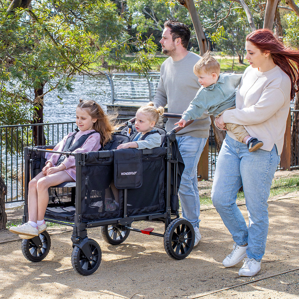 WonderFold W4 Luxe Pro Stroller Wagon - Jet Black - WonderFold Wagons Australia